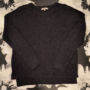 Madewell Women's Dark Gray Crewneck Sweater - Suede Detail At Shoulders